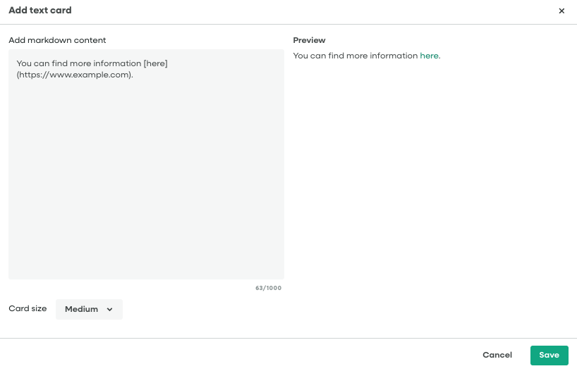 Add Text Card with Markdown Example