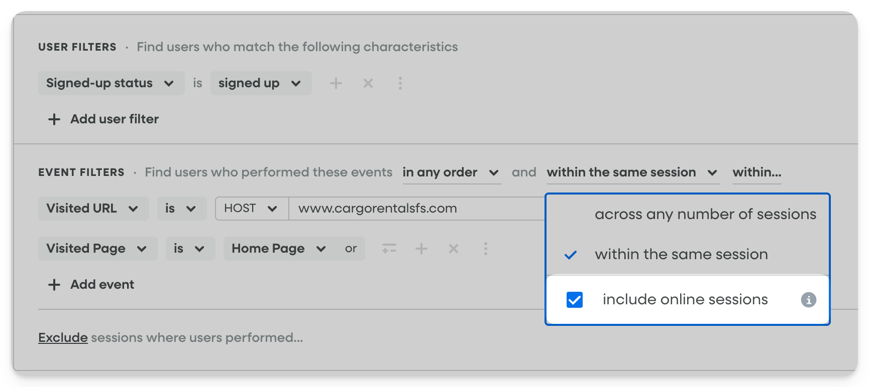 Session Filters - Include Online Sessions