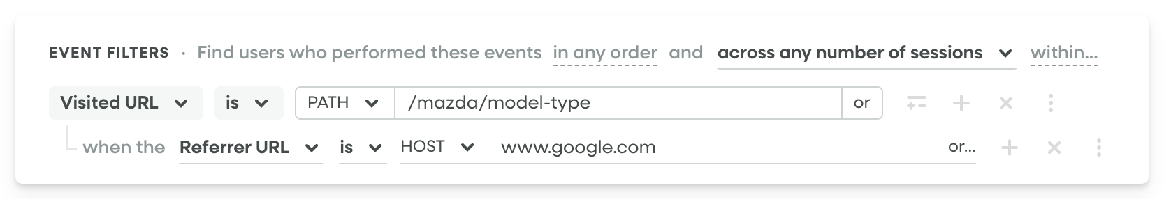 Fullstory Search Overlay - Event Filter Referral URL