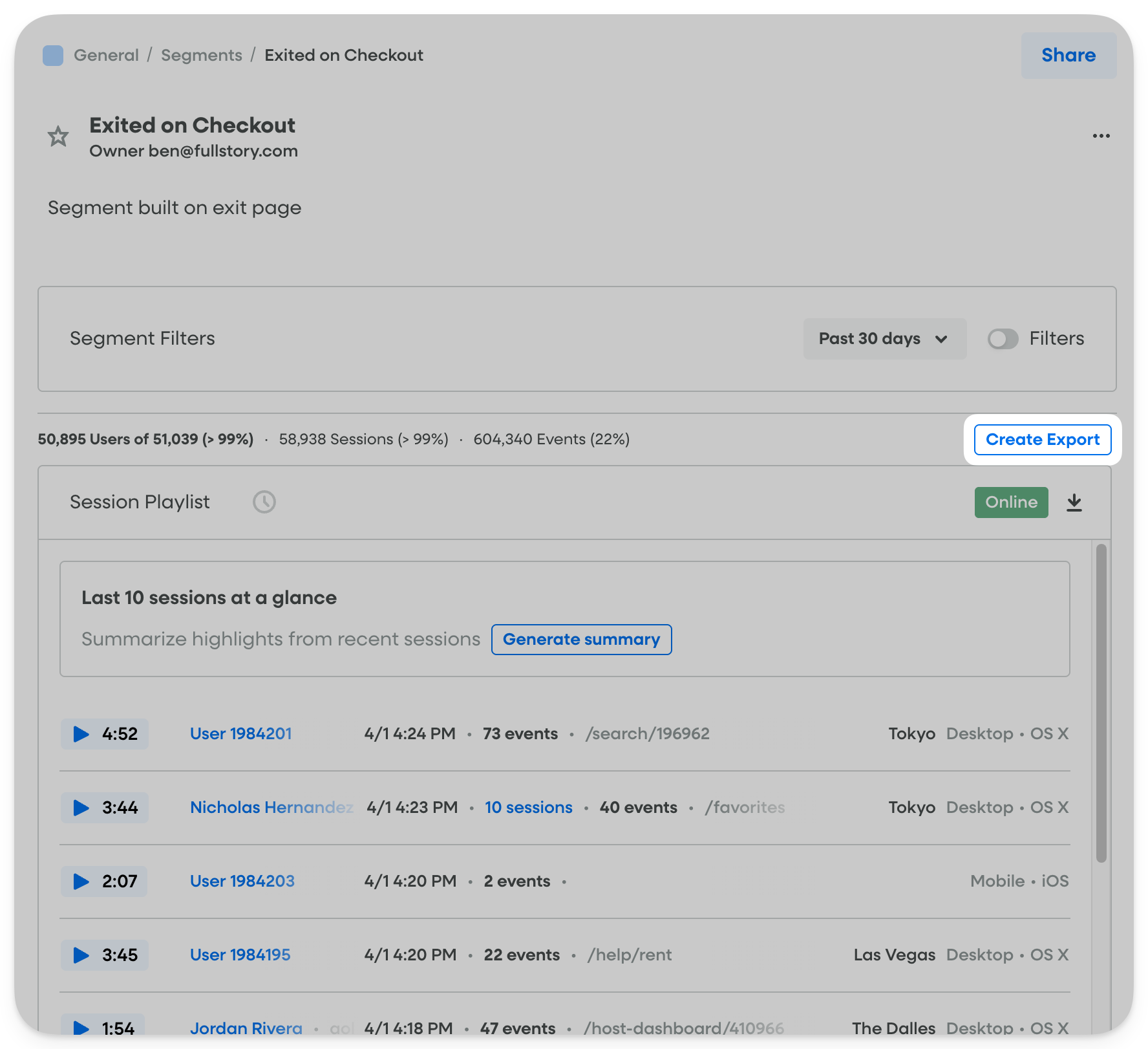 Segment - Create Export