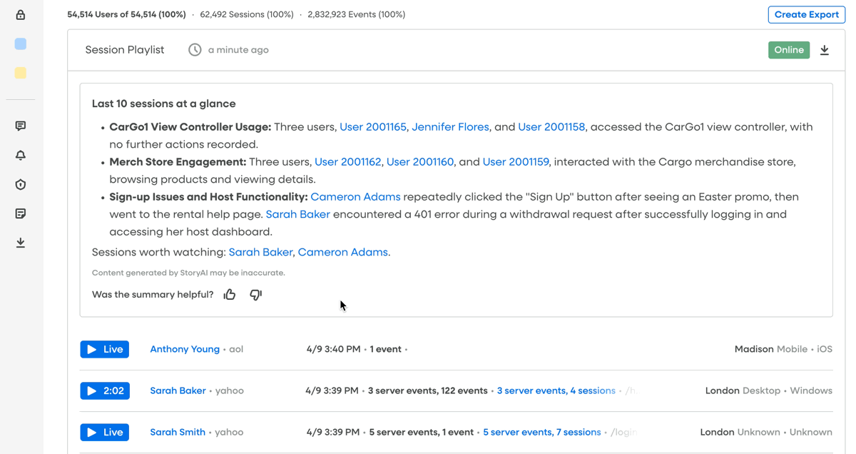 StoryAI Session Summaries.gif