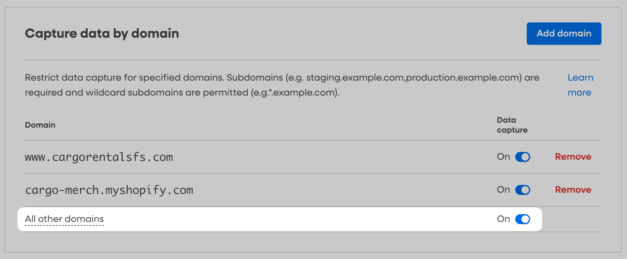 Fullstory Data Capture Settings