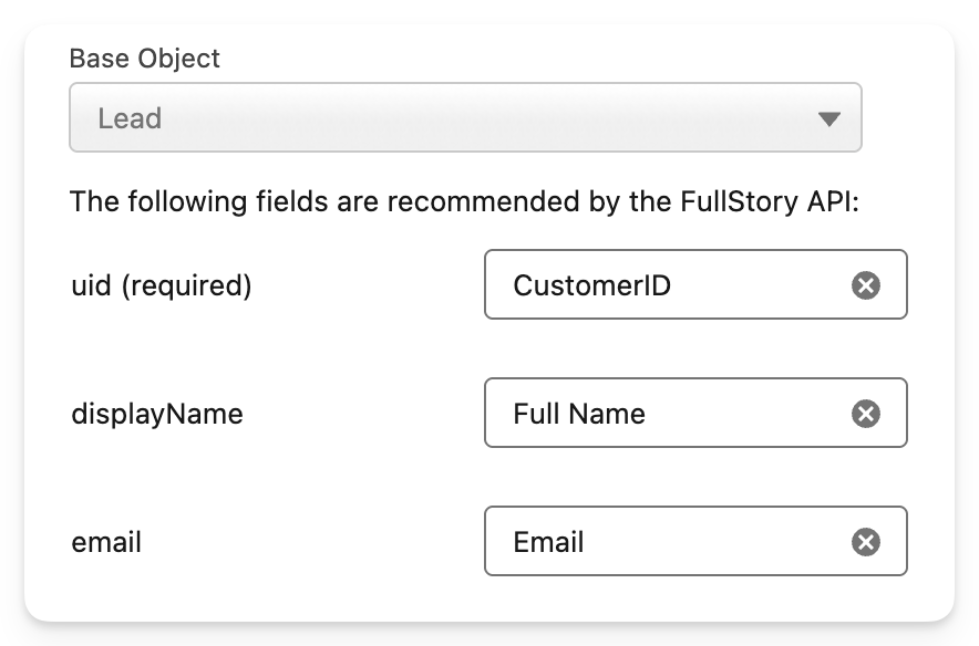 Salesforce Fullstory App - Base Object Mapping