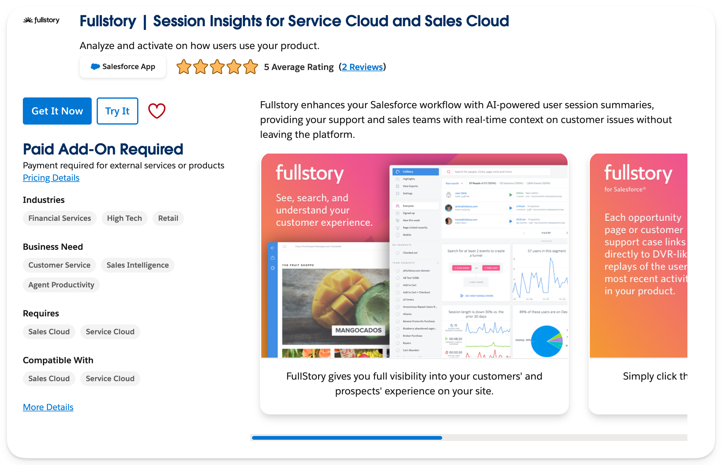 Fullstory app in AppExchange