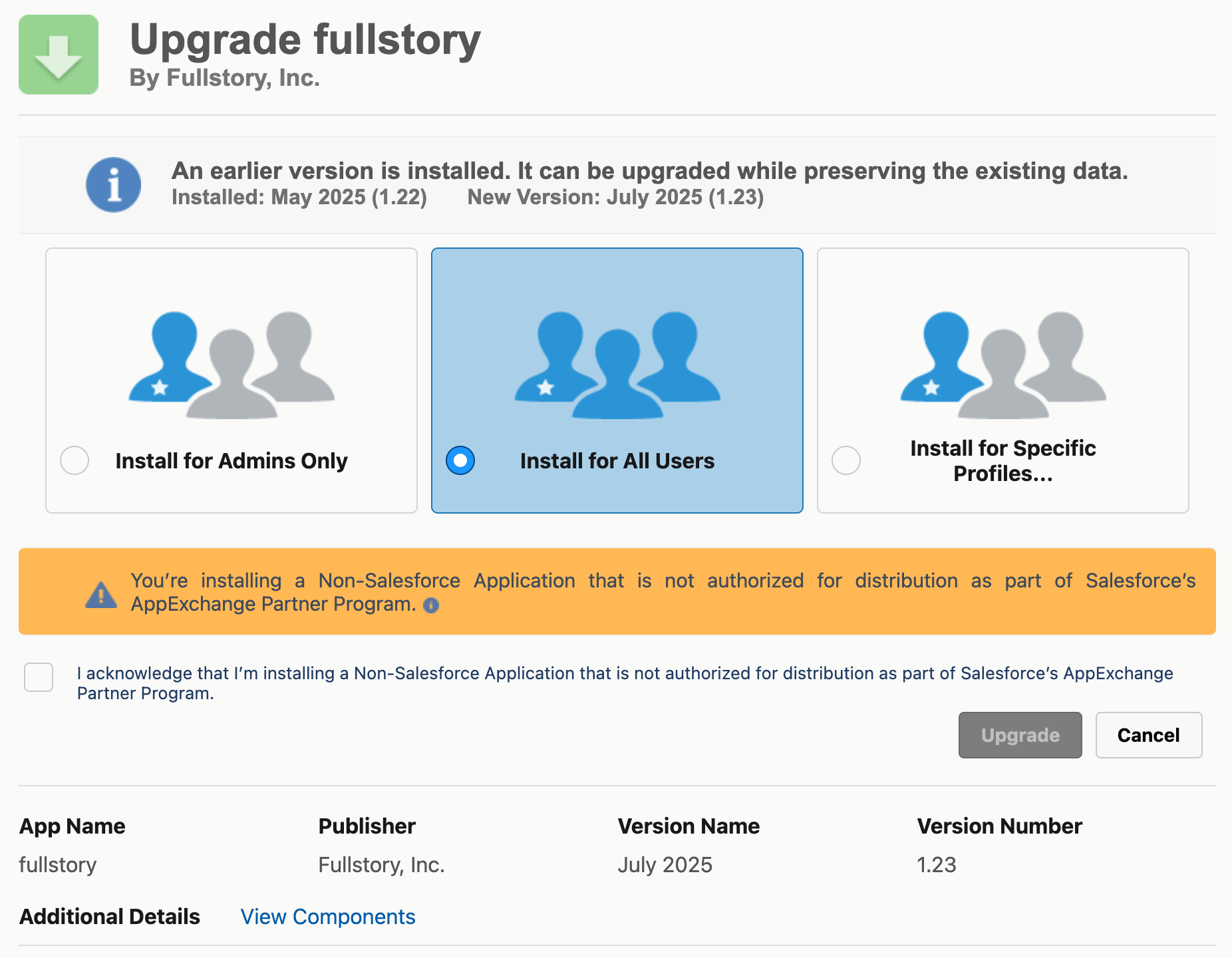 Salesforce - Upgrade Fullstory