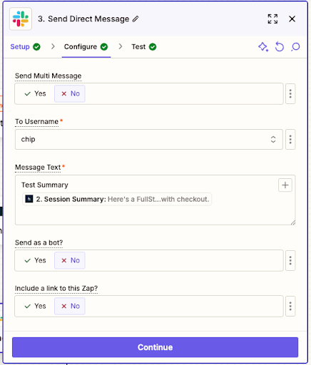 AI Session Summary via Zapier - Slack Message & Formatting