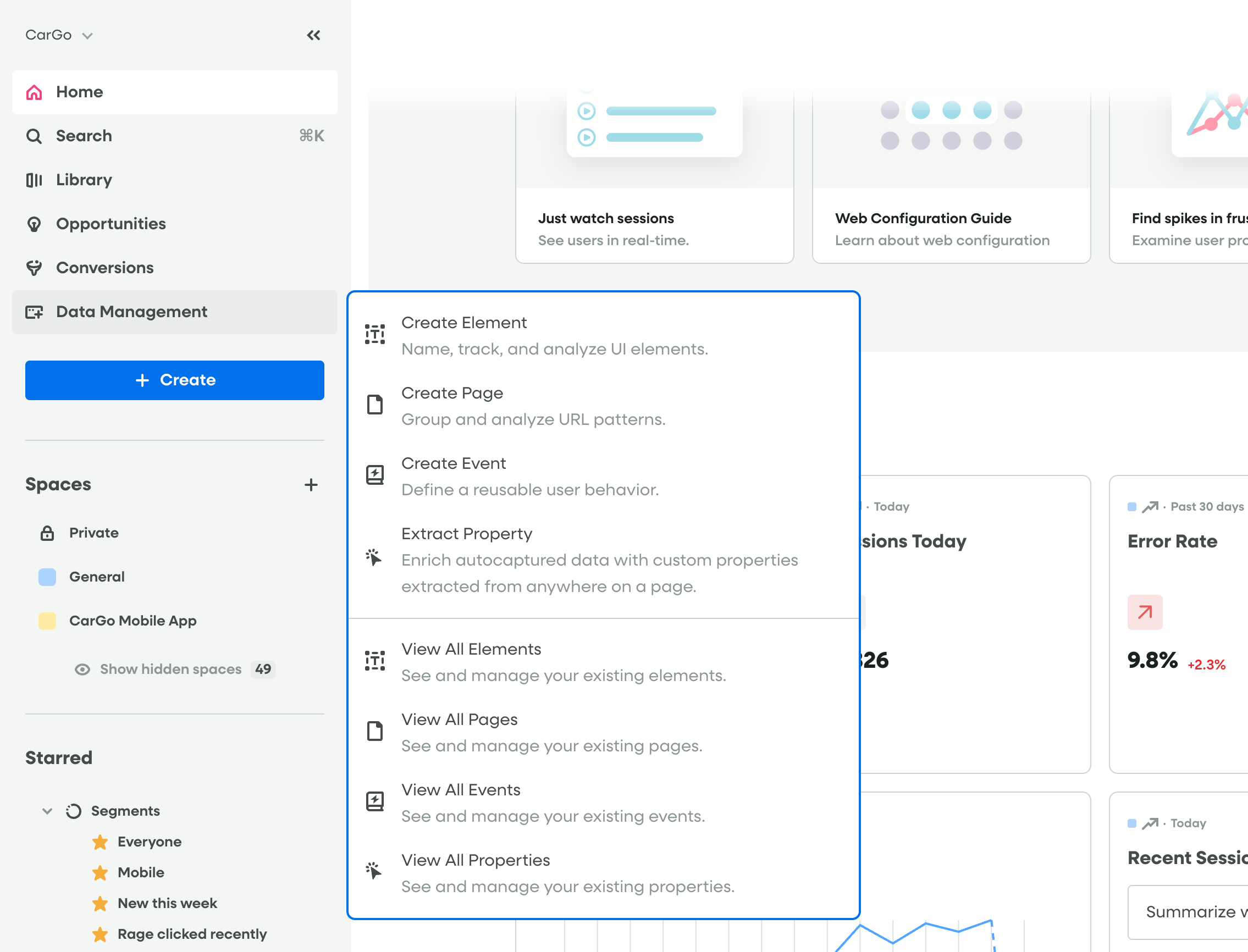 Data Management Side Navigation