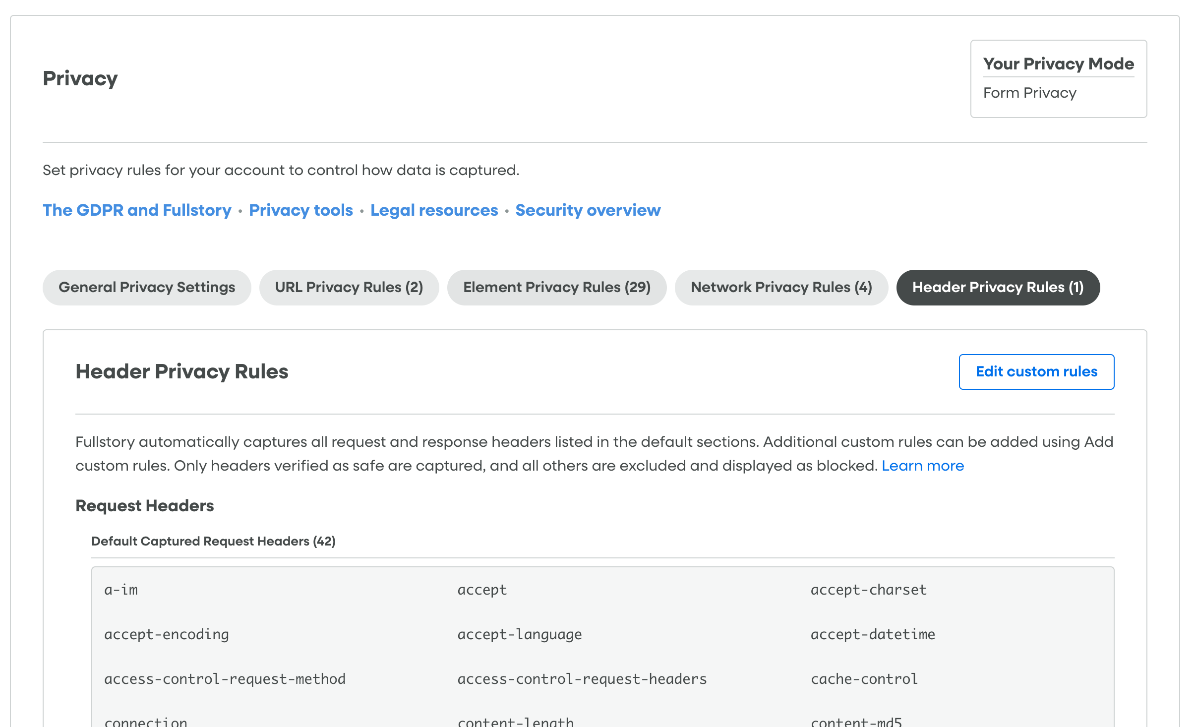 Privacy - Header Privacy Rules