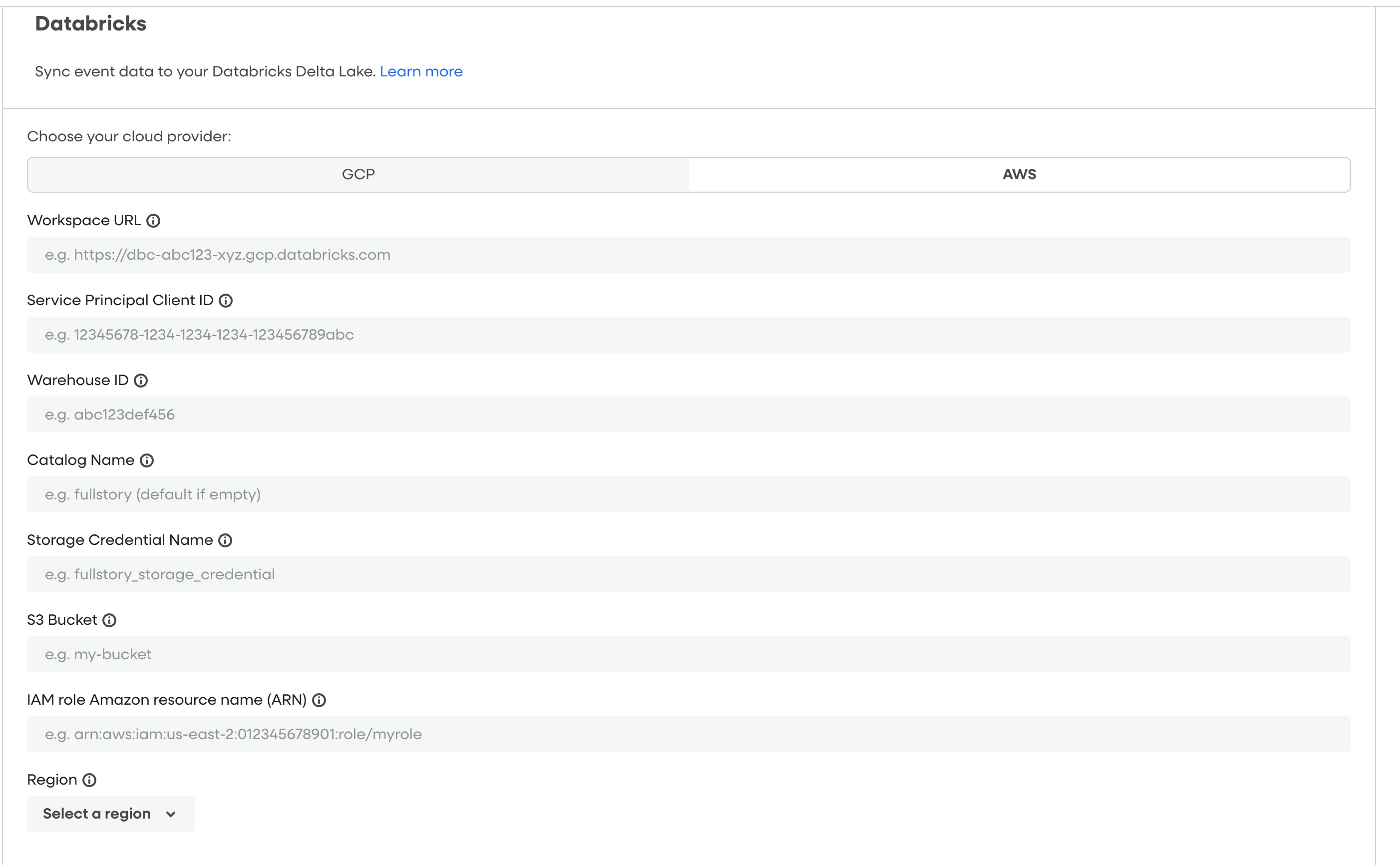 Fullstory Databricks Config - AWS