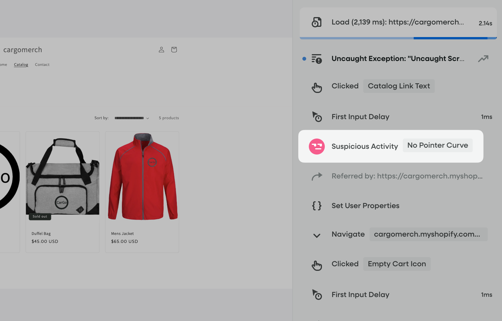Suspicious Activity detection in Fullstory