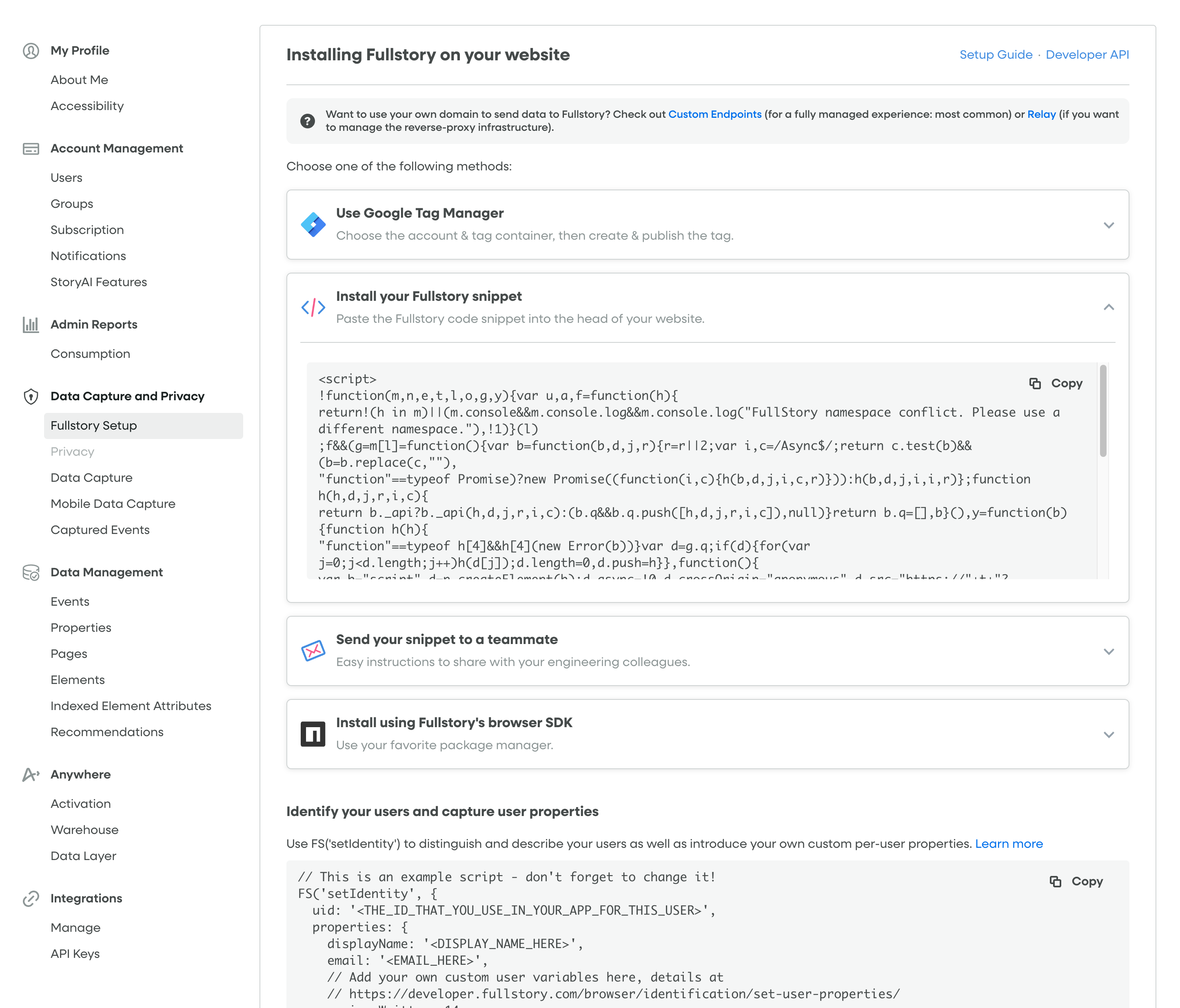 Fullstory Setup Installation Script