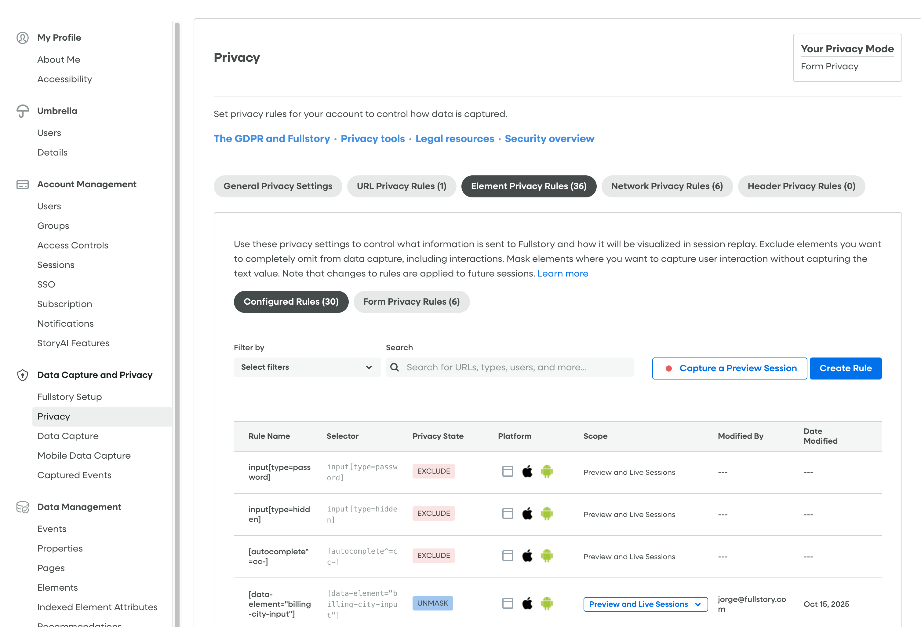 Element Privacy Rules
