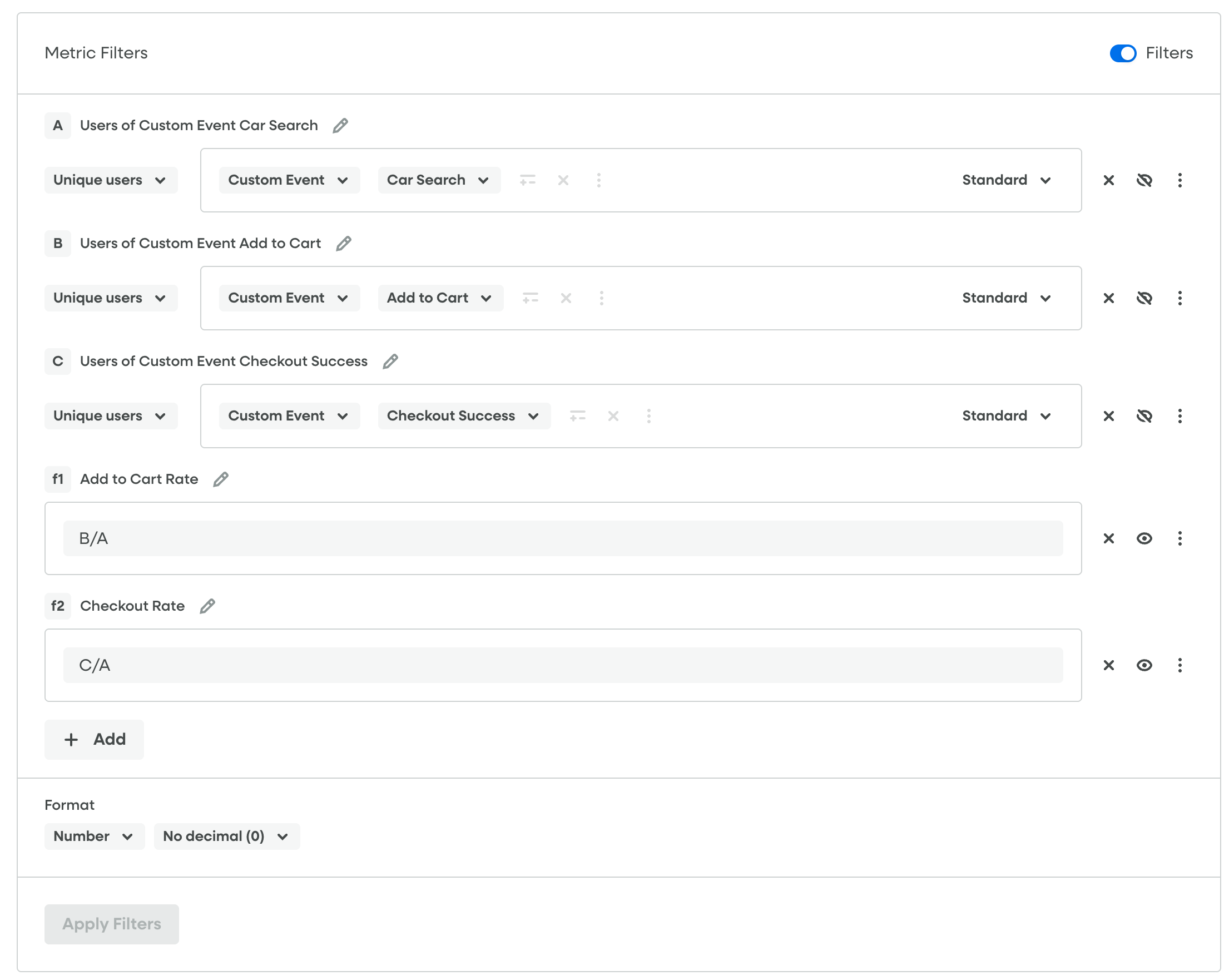 Configure multiple metrics along with formulas