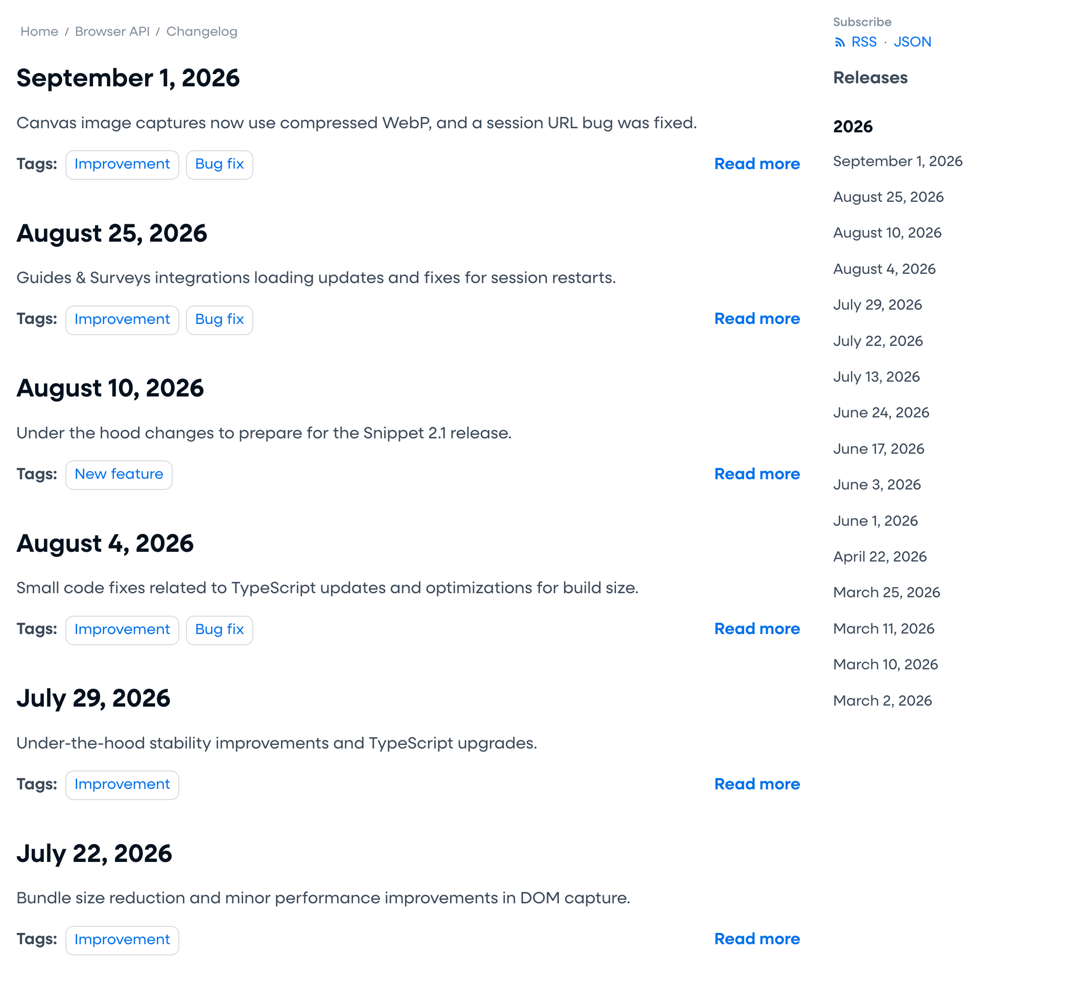 Browser API Changelog