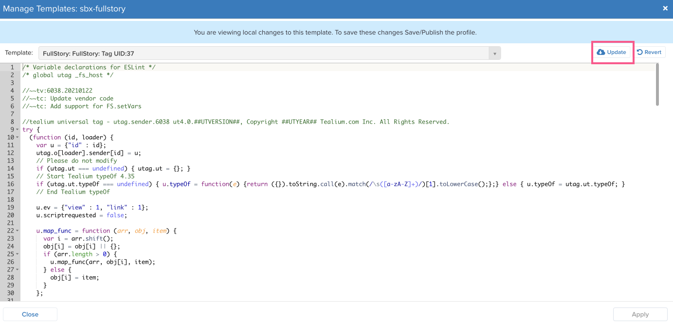 Tealium update snippet button.png